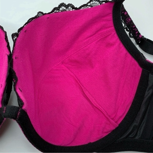 PLUNGE BRA Pink and black Lace Underwire Plunge Adjustable Hook n eye 36DD/36E - Picture 7 of 9